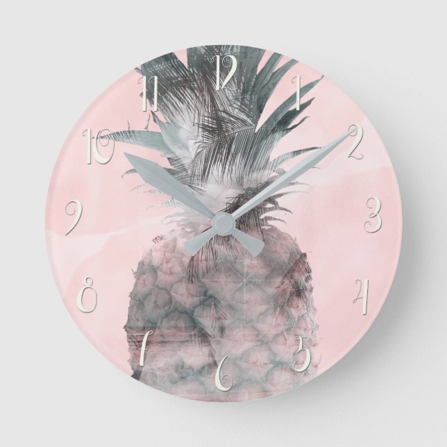 Reloj Redondo Mediano Encanto tropical de la piña del verano del rosa (Anverso)