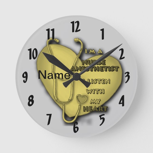 Reloj Redondo Mediano Enfermera anestesista del corazón amarillo (Anverso)