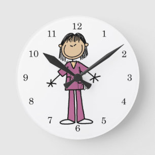 Reloj Redondo Mediano Enfermera asiática femenina en figura de palitos