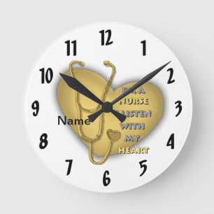 Reloj Redondo Mediano Enfermera corazón amarillo grande
