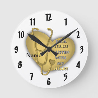 Reloj Redondo Mediano Enfermera corazón amarillo grande