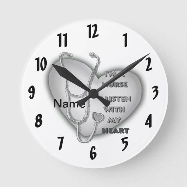 Reloj Redondo Mediano enfermera de corazón gris grande  (Anverso)