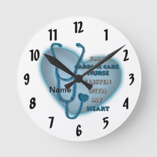 Reloj Redondo Mediano enfermera de cuidado cardíaco Blue Heart