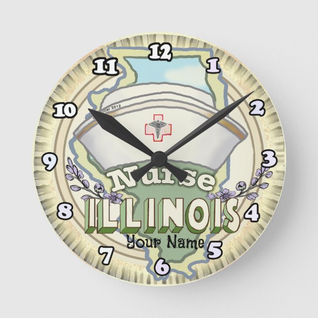 Reloj Redondo Mediano Enfermera de Illinois (Anverso)