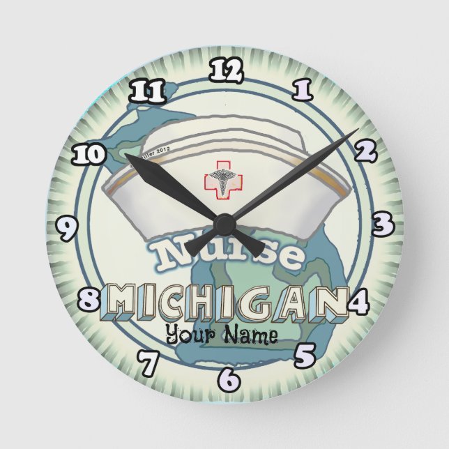 Reloj Redondo Mediano Enfermera de Michigan (Anverso)