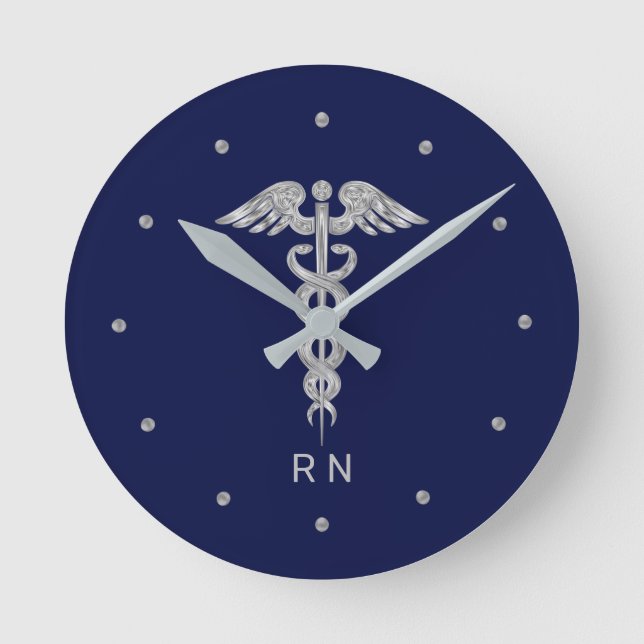 Reloj Redondo Mediano Enfermera de Monograma Caducto gris plateado sobre (Anverso)