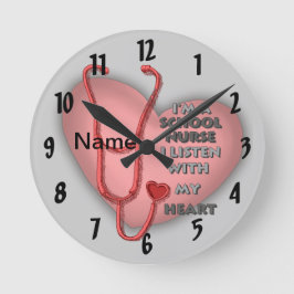 Reloj Redondo Mediano Enfermera Escolar Corazón Rojo