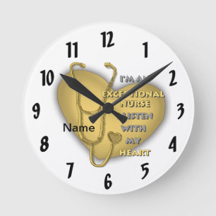 Reloj Redondo Mediano Enfermera excepcional corazón amarillo 