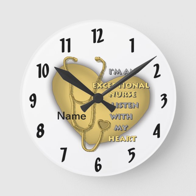 Reloj Redondo Mediano Enfermera excepcional corazón amarillo  (Anverso)