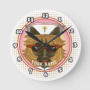 Reloj Redondo Mediano Enfermera Gato