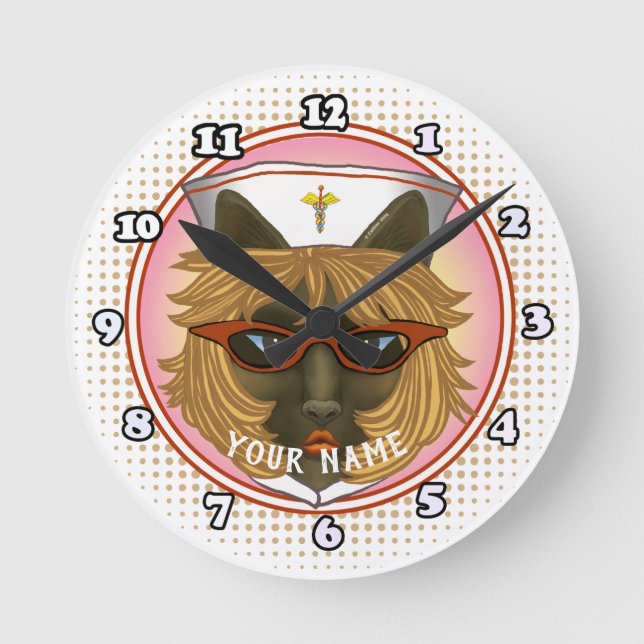Reloj Redondo Mediano Enfermera Gato  (Anverso)