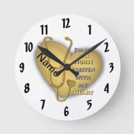 Reloj Redondo Mediano Enfermera LPN Corazón Amarillo