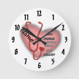 Reloj Redondo Mediano Enfermera LPN de Corazón Rojo
