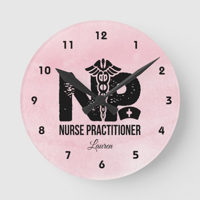 Reloj Redondo Mediano Enfermera profesional personalizada Rosa (Anverso)