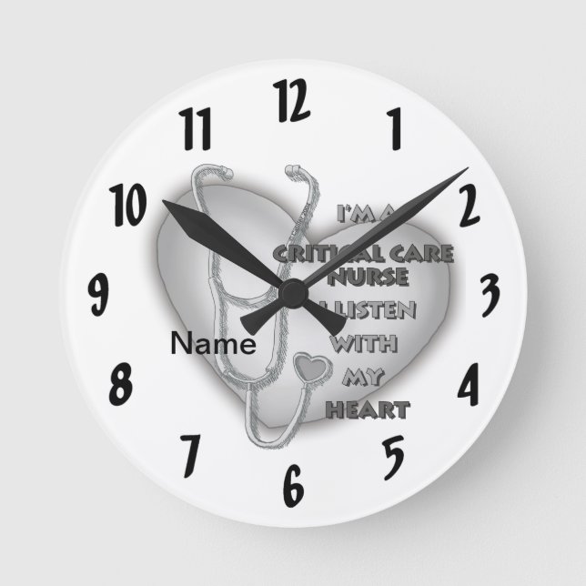 Reloj Redondo Mediano Enfermero Crítico del Corazón Gris (Anverso)