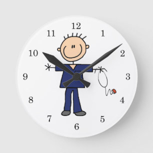 Reloj Redondo Mediano Enfermero de palitos masculino - Azul