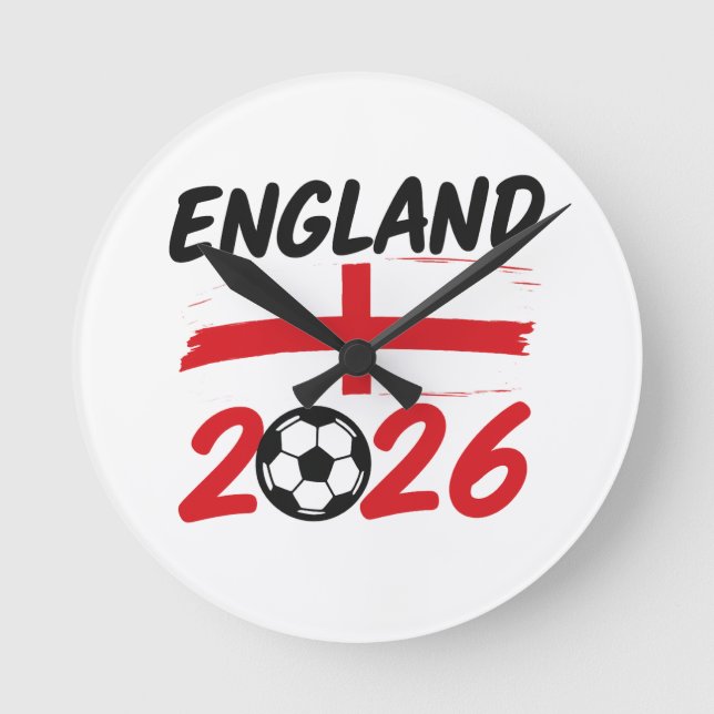 Reloj Redondo Mediano England 2026 Soccer Fan Design, Cross and Football (Anverso)