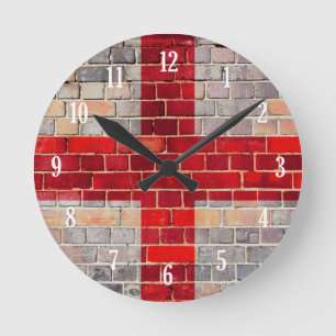 Reloj Redondo Mediano England flag on a brick wall