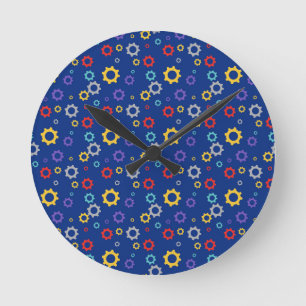 Reloj Redondo Mediano Engranajes Coloridos Ingeniero Mecánico Azul Mecán
