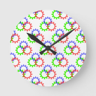 Reloj Redondo Mediano Engranajes rojos, verdes y azules