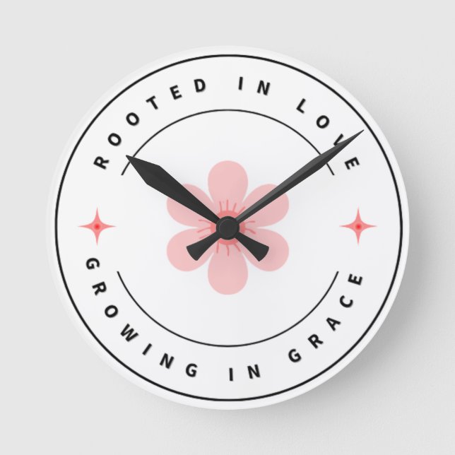 Reloj Redondo Mediano Enraizada con amor Creciendo con gracia -Inspirado (Anverso)