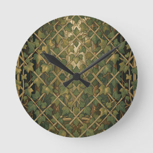 Reloj Redondo Mediano Enrejado de hiedra verde patrón de bosque vintage