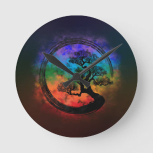Reloj Redondo Mediano Enso Zen Circle y Bonsai Tree Nebula