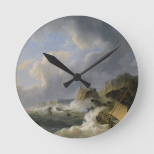 Reloj Redondo Mediano Envío de una costa costa en un mar agitado (aceit