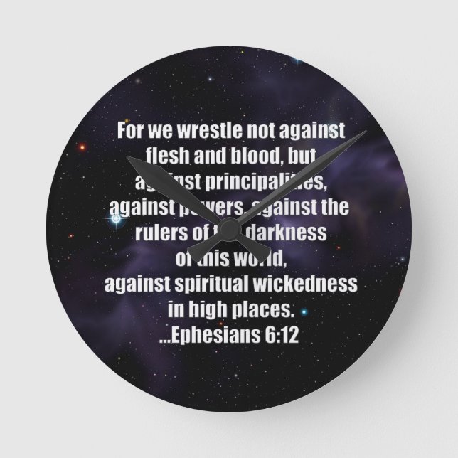 Reloj Redondo Mediano Ephesians 6:12 Bible Verse on Space Background (Anverso)