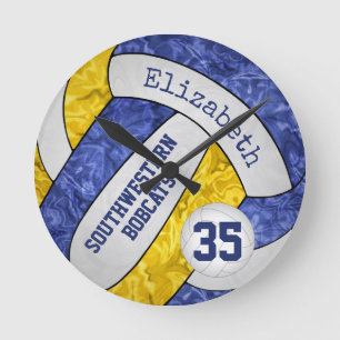 Reloj Redondo Mediano equipo de oro azul colores chicas sala de voleibol