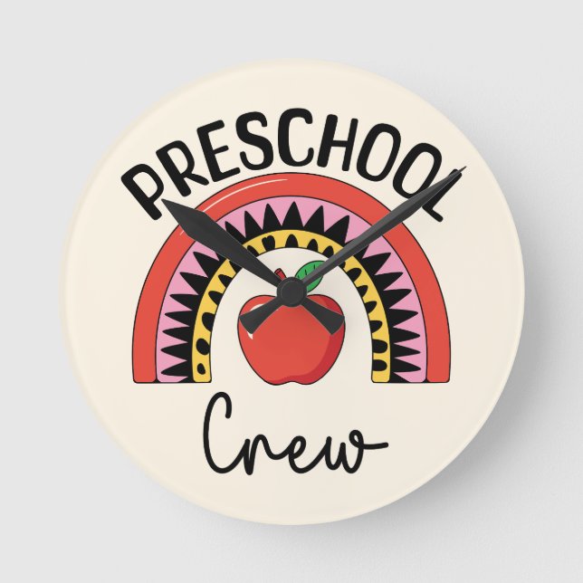 Reloj Redondo Mediano Equipo de preescolar arcoíris (Anverso)