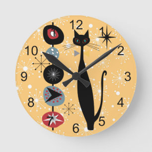 Reloj Redondo Mediano Era atómica retro a mediados del siglo Moderno MC