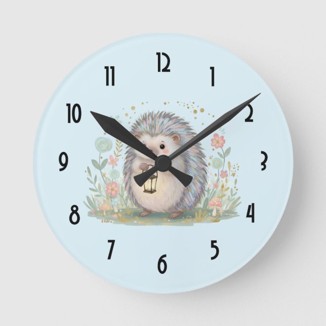 Reloj Redondo Mediano Erizo Adorable con Linterna (Anverso)