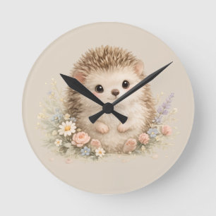 Reloj Redondo Mediano Erizo europeo adorable jardín 