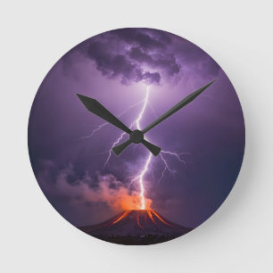 Reloj Redondo Mediano Erupción dramática de relámpagos volcánicos noctur