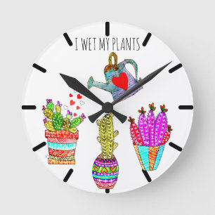 Reloj Redondo Mediano Es Gracioso Que Moje Mis Plantas Cacti Round Clock