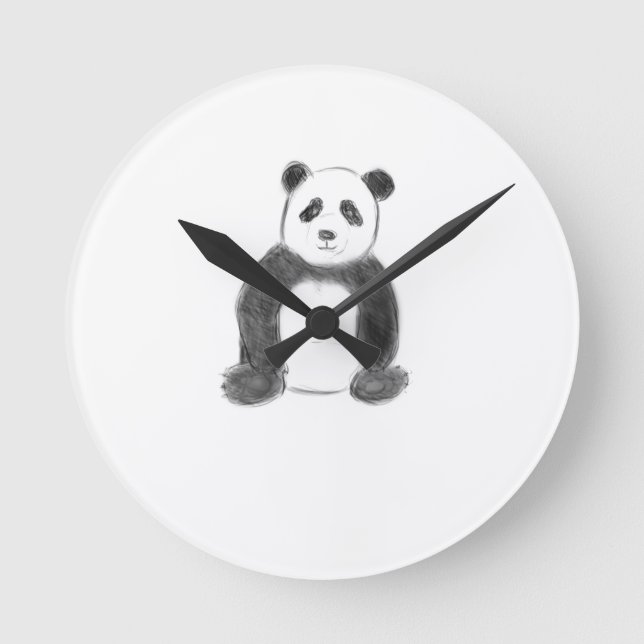 Reloj Redondo Mediano Esbozo de panda blanco y negro (Anverso)