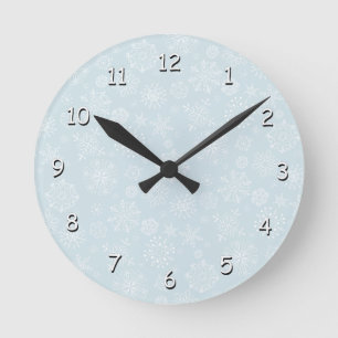 Reloj Redondo Mediano Esbozo retro congeló copos de nieve en azul helado