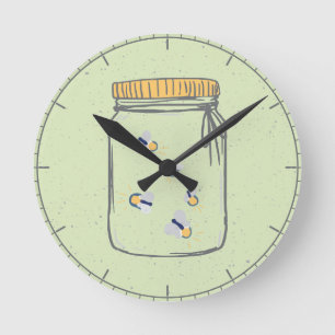 Reloj Redondo Mediano Esbozo verde pálido para la tos en Mason Jar
