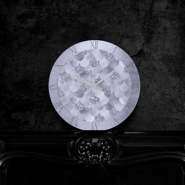 Reloj Redondo Mediano Escalas de Moda de Sirena | Lustre púrpura de lava (Subido por el creador)