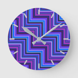 Reloj Redondo Mediano Escaleras de rayas azules y violetas