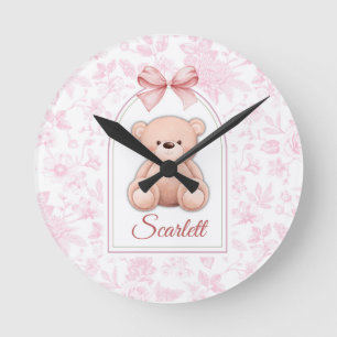 Reloj Redondo Mediano Escarlata   Diseño de guardería de osito rosado pe