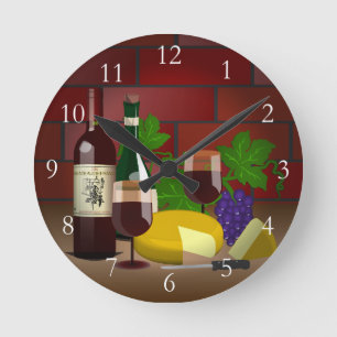 Reloj Redondo Mediano Escena de la tabla del queso del vino