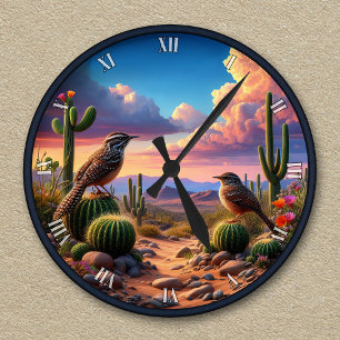 Reloj Redondo Mediano Escena del desierto de Arizona con chotacabras de