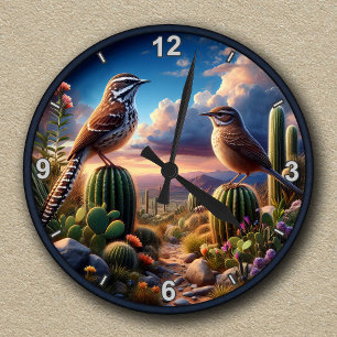 Reloj Redondo Mediano Escena del desierto de Arizona con chotacabras de