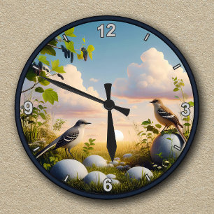 Reloj Redondo Mediano Escena natural personalizable del sinsonte norteño