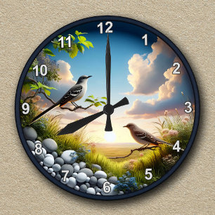 Reloj Redondo Mediano Escena natural personalizable del sinsonte norteño