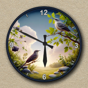 Reloj Redondo Mediano Escena natural personalizable del sinsonte norteño