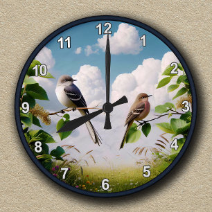 Reloj Redondo Mediano Escena natural personalizable del sinsonte norteño