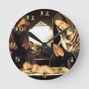 Reloj Redondo Mediano Escena para el navidad - familia santa, costa de